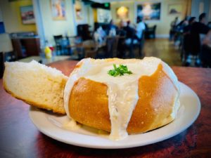 Woodies Café Lunch & Dinner Menu – Clam Chowder in Bread Bowl